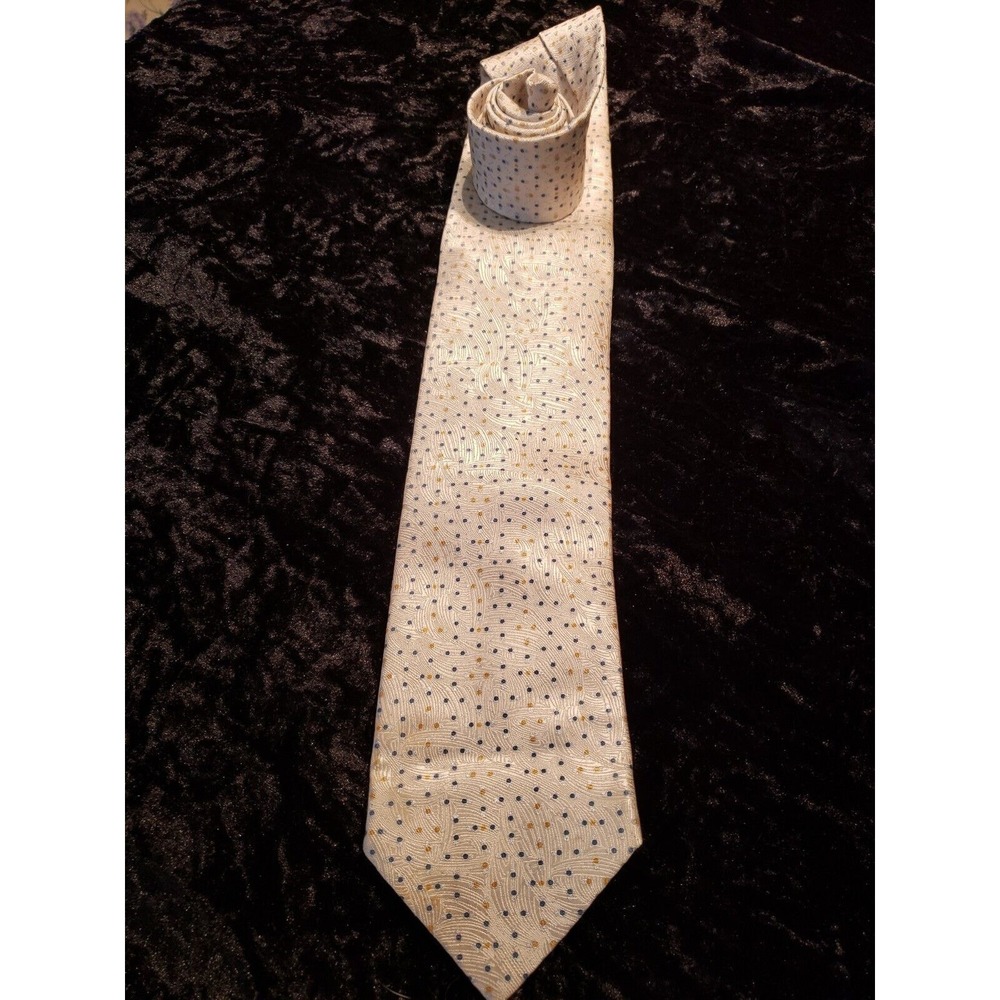 Santostefano Embroidered Neck Tie Men's Ivory Blue Yellow Polka Dots Career Wear